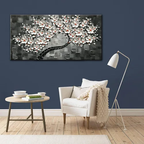 Miniatura 6 de Tyed Art -24x48 pulgadas Flores Arte Contemporáneo Pintura al óleo Flores Blancas Abstractas Pinturas de Árbol 100% Pintado a Mano 3D Arte Abstracto