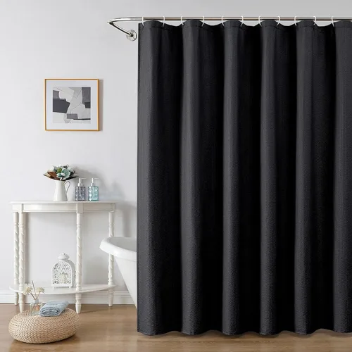 Miniatura 20 de OWENIE Cortina de ducha blanca para baño, 96 pulgadas, extra larga, elegante cortina de ducha de tela texturizada en relieve 3D, repelente al agua
