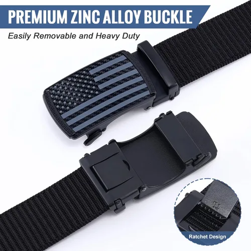 Miniatura 2 de SANSTHS Cinturón de trinquete de golf para hombre, cinturón casual para hombre de 1 1/3 pulgadas con patrón de bandera y hebilla deslizante