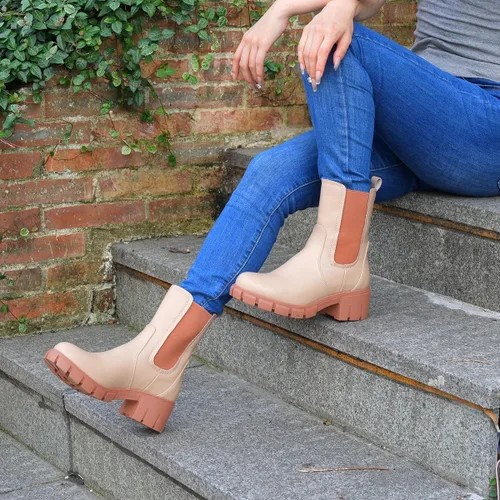 Miniatura 3 de Hawkwell Botas Chelsea de plataforma para mujer, botines gruesos con tacón de bloque elástico, suela de lengüeta