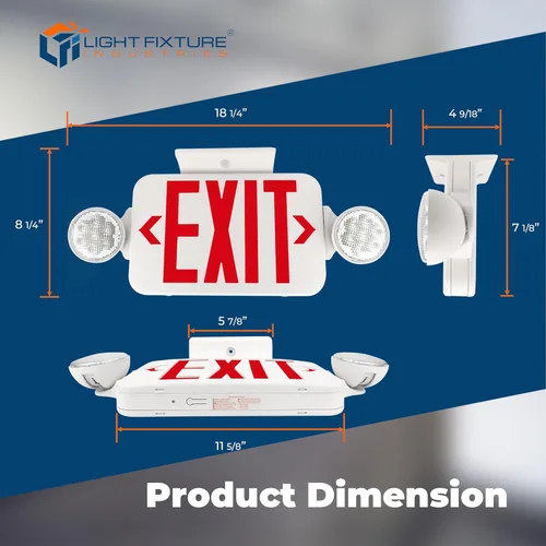 Miniatura 6 de LFI Lights - Señal de salida con luces de emergencia, LED rojo, blanco, 120/277VCA cableado, con batería de respaldo, doble cara opcional y flechas