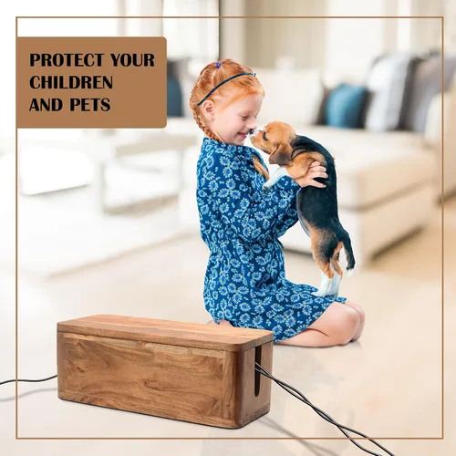 Miniatura 5 de Caja grande de gestión de cables - Madera de acacia - Caja organizadora de cables y caja de tira de alimentación para la gestión de cables