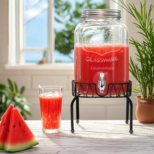 Miniatura 6 de Dispensador de bebidas de vidrio con soporte y tapa, un paquete de 2 galones con espita - Dispensadores de bebidas de vidrio para fiestas, bodas