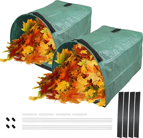 Paquete de 2 bolsas de hojas reutilizables de 53 galones, bolsas de basura para césped y patio con amplia apertura, bolsas de jardín plegables para