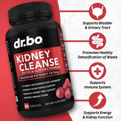 Miniatura 2 de DR. BO Kidney Cleanse Detox y carbón activado – Extracto natural de arándano y Uva Ursi para apoyar la salud de los riñones, la vejiga y el tracto