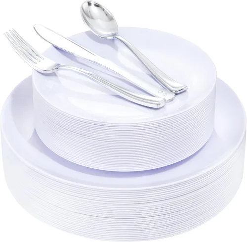 Miniatura 23 de YOUBET 125 piezas de platos de plástico negros y dorados - Platos desechables negros con borde dorado - Incluye 25 platos de cena, 25 platos