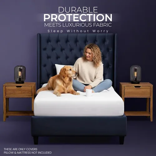 Miniatura 5 de Protector de colchón impermeable y funda de almohada, tamaño individual, incluye 1 protector de almohada con cremallera y 1 juego de funda