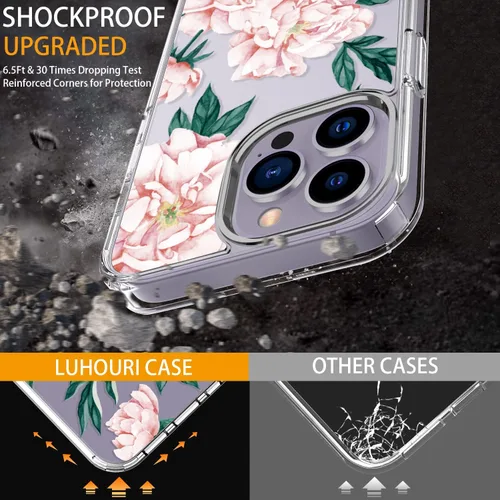 Miniatura 3 de LUHOURI Funda para iPhone 15 Pro Max con protector de pantalla, transparente de acrílico, diseños de moda para mujeres y niñas, funda protectora a