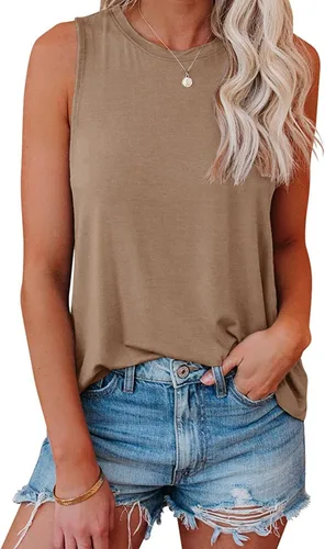 Miniatura 40 de JAWINT Camisetas casuales sin mangas para mujer, cuello redondo, sin mangas, holgadas, holgadas
