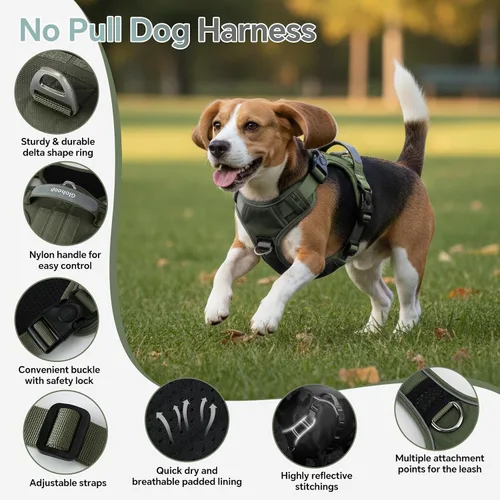 Miniatura 2 de Arnés táctico resistente para perros pequeños, arnés para perro sin tirones con asa y clip frontal, acolchado suave reflectante, panel de , chaleco