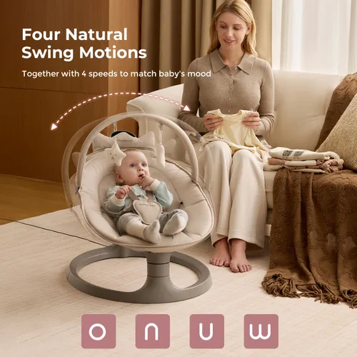 Miniatura 2 de Momcozy Columpio Eléctrico 2 en 1 para Bebé, Sistema de Soporte de Doble Brazo y Movimientos Inspirados por los Padres, Convertible a Asiento