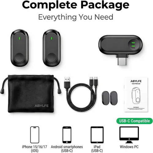 Miniatura 7 de Mini micrófono inalámbrico para iPhone Android, mini micrófono magnético para grabación de video, micrófono profesional de solapa Plug & Play 2 en 1