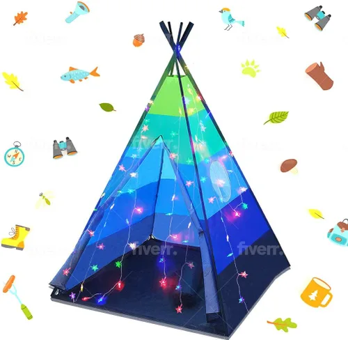 Tipi Tienda de Juegos para Niños | Incluye Luces de Estrellas y Estuche de Transporte | Casa de Juegos Interior para Niños, Niños Pequeños, 42" P x