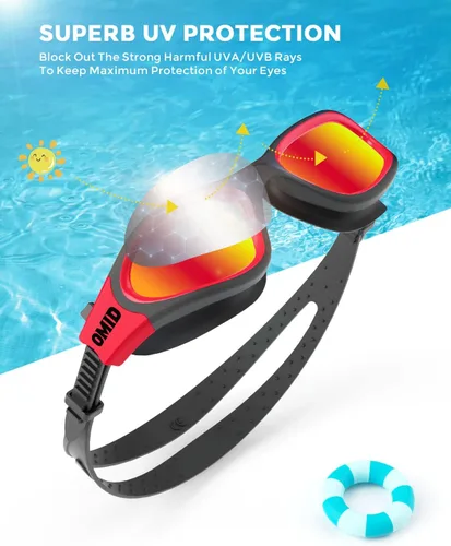 Miniatura 6 de OMID Kids Swim Goggles, P2mini Polarized Swimming Goggles Comfortable for Age 6-14 Lente roja A2-espejo marco negro rojo
