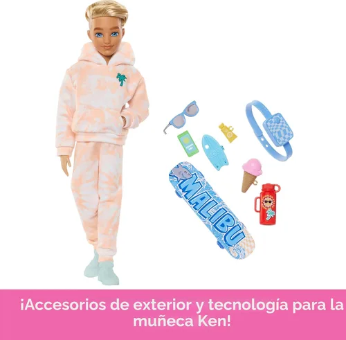 Miniatura 3 de Muñeca Barbie Dream Besties y Accesorios, Muñeca Ken Posable de Moda con Ropa Removible y Cabello Rubio, 9 Piezas Temáticas de Verano y Patinaje