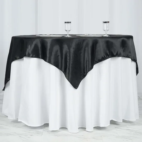 Miniatura 2 de Efavormart Paquete de 5 Sobremanteles Cuadrados de Satén de 60" para Decoraciones de Mesa de Bodas, Catering y Fiestas, Cubierta de Mantel Negro