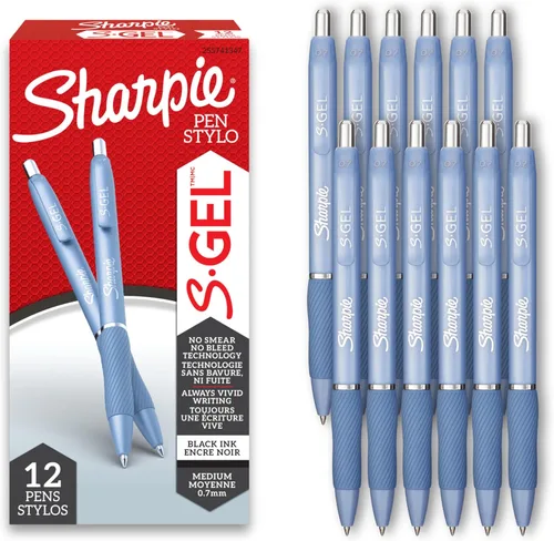 Miniatura 15 de Sharpie Bolígrafos de gel S-Gel, cuerpo blanco perla, tinta negra, punta media (0.028 in), 12 unidades – para diario, escritura, toma de notas