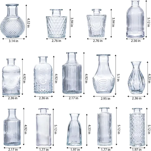 Miniatura 8 de Juego de jarrones de cristal, 24 jarrones pequeños para arreglos florales, bonito jarrón a granel para decoración de mesa de centro de mesa