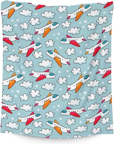 Manta de avión para regalo, 30 x 40 pulgadas, bonita manta para niños y adultos, manta suave y mullida verde claro para sofá, oficina