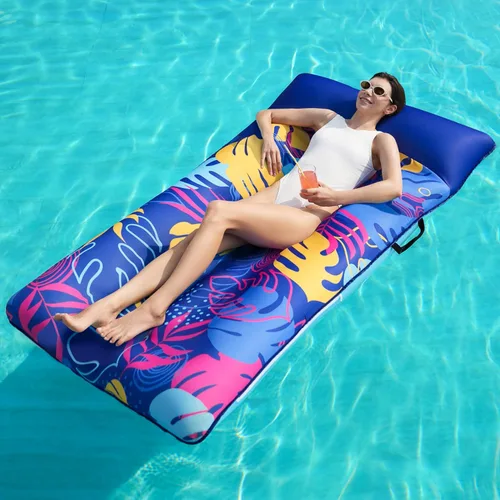 Miniatura 12 de SLOOSH Tumbona inflable para piscina, flotadores de tela XL para adultos, tumbona flotante de agua ultra cómoda con reposacabezas para playa, lago