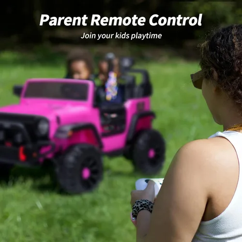 Miniatura 10 de Hikiddo - Camioneta eléctrica de 2 plazas, 12 V para niños mayores de 3 a 8 años, juguete con control remoto - Rosa intenso