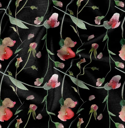 Miniatura 8 de Soimoi The Yard - Tela de algodón negro de cambric - 42 pulgadas de ancho - Sweet Pea & Leaves Watercolor Haven Textile - Fusión suave y caprichosa