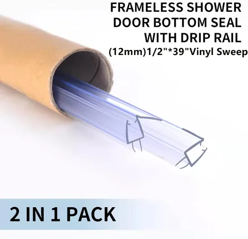 Miniatura 5 de Sello inferior de puerta de ducha con barrido, paquete de 2, tiras transparentes de PVC de 39 pulgadas de longitud para puerta de vidrio sin marco