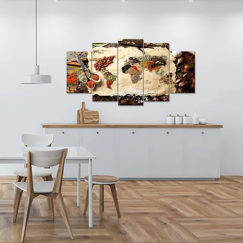 Miniatura 3 de Mapa grande del mundo de 5 paneles hecho de especias sobre lienzo de madera, arte de pared, fotos de cocina, decoración de pared moderna, envoltura