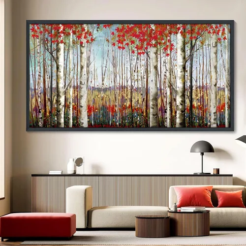 Miniatura 20 de Mofutinpo Arte de Pared de Árbol Rojo en Blanco y Negro Impresión en Lienzo Cuadro Paisaje de Árbol Rojo Grande Obra de Arte Moderna para Sala