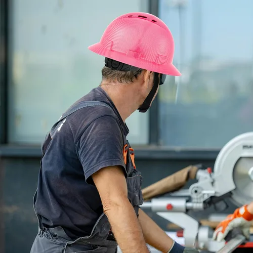 Miniatura 6 de ProtectX - Cascos de construcción de ala completa, ventilados, aprobados por la OSHA, con suspensión de 6 puntos, Cascos de construcción Rosa