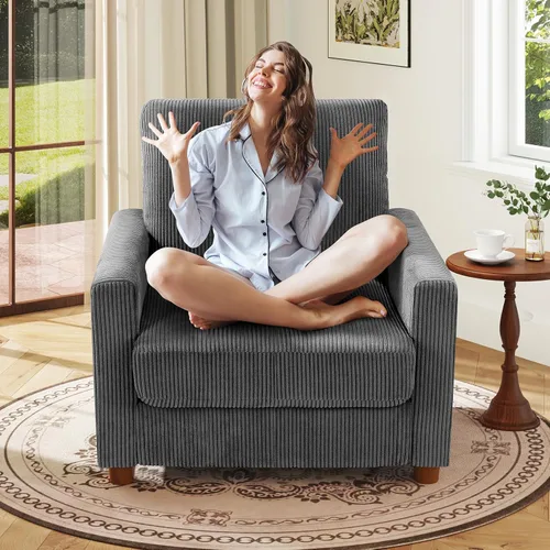 Miniatura 20 de Kidirect Silla de acento extragrande de 35.5 pulgadas, sillas de sala de montaje fácil, silla de lectura de pana para dormitorio, sillas de acento