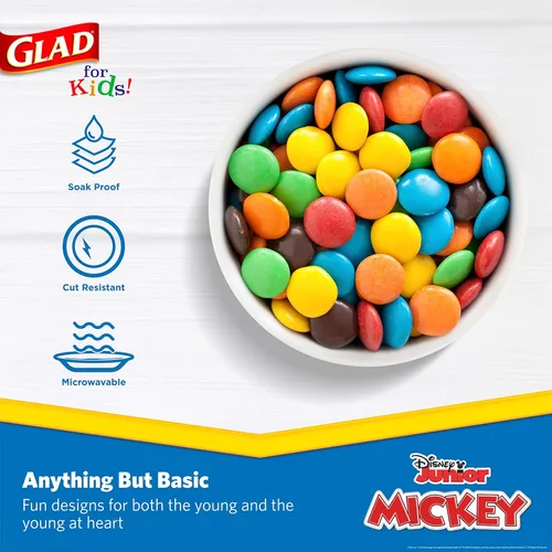 Miniatura 3 de Glad para Niños Cuencos Desechables de Papel para Aperitivos de Disney Mickey & Friends, Tapas No Incluidas - Resistentes, Aptos para Microondas