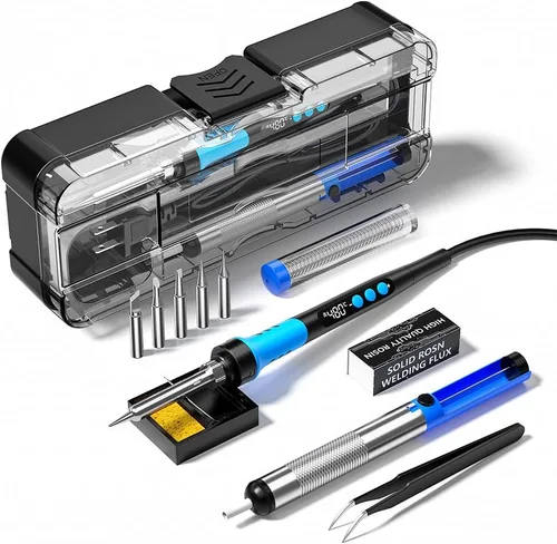 Kit de soldador, pistola de soldadura digital LCD de 90W 110V, herramienta de kit de soldador de 12 en 1, temperatura ajustable de 180-480°C, 5