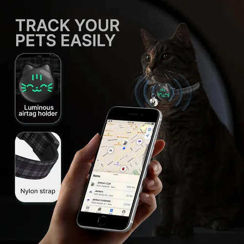 AirTag - Collar de gato reflectante compatible con Apple AirTag de 1ª y 2ª generación, soporte oculto con campana, correa ligera resistente al agua