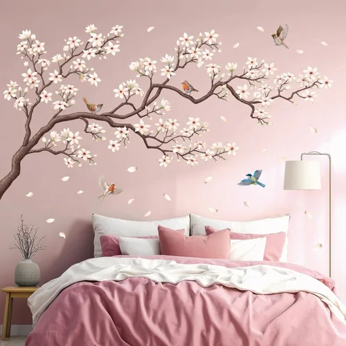 Miniatura 2 de DECOWALL SG4-2213 Pegatinas de pared de árbol de flores orientales calcomanías blancas flor de cerezo despegar y pegar dormitorio sala de estar