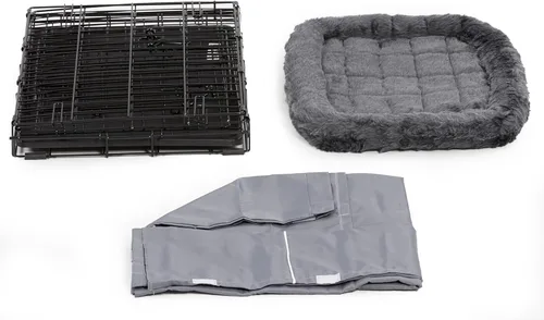 Miniatura 4 de MidWest Homes for Pets Kit de jaula para perros de doble puerta de 24 pulgadas, el paquete incluye una jaula de dos puertas, cama gris a juego