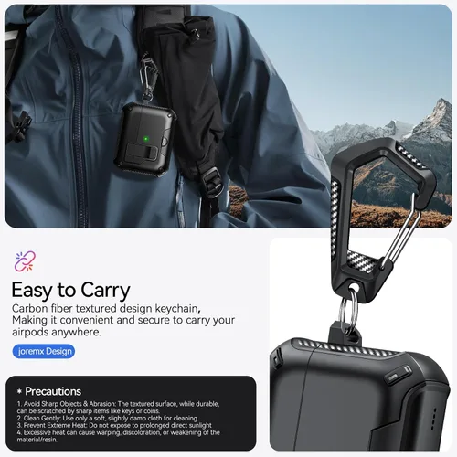 Miniatura 6 de Funda para AirPods Pro 2 (2023/2022/2019) con soporte para teléfono, (con interruptor a presión automático), diseño de fibra de carbono, cubierta