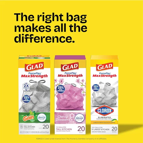 Miniatura 9 de Bolsas de basura pequeñas Glad de 4 galones, bolsas de basura Febreze Cherry Blossom, resistentes a olores con cordón, 80