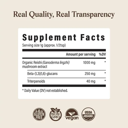 Miniatura 6 de Real Mushrooms Reishi - Polvo de hongos orgánicos seleccionados a mano, reishi rojo para un bienestar diario tranquilo con beta-glucanos