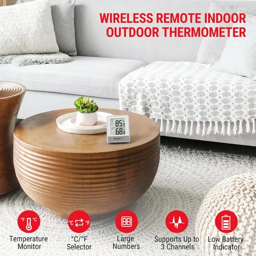 Miniatura 3 de ThermoPro Termómetro inalámbrico para interiores y exteriores de 500 pies, termómetro de invernadero exterior con sensor de temperatura, termómetros