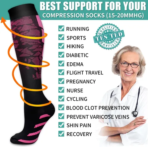 Miniatura 78 de Paquete de 3 pares de calcetines de compresión médica para mejorar la circulación de mujeres y hombres, para correr, hacer deporte y amamantar