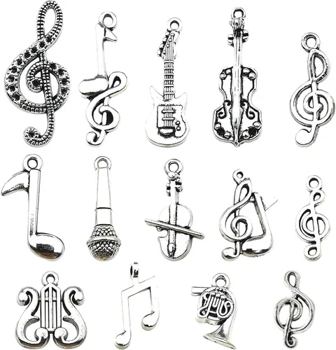 Miniatura 2 de Dijes de metal de música a granel 70 mezclados para hacer joyas, pulsera, collar, colgante, llavero, álbum de recortes, bricolaje