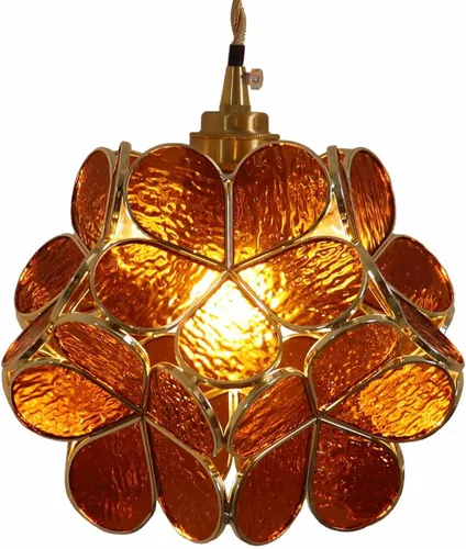 Miniatura 24 de Bieye L10749 - Lámpara colgante de techo de vidrio manchado estilo Tiffany con pantalla de 8 pulgadas de ancho (naranja, 8" flor de cerezo)