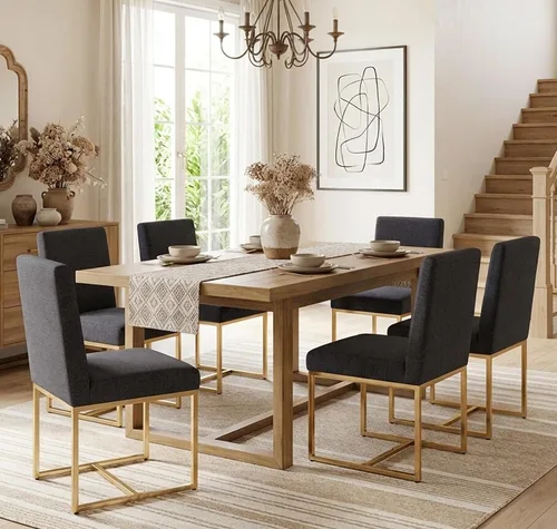 Miniatura 11 de Shunzhi Juego de 2 sillas de comedor modernas tapizadas de cuero PU, sillas de comedor de mediados de siglo, sillas laterales sin brazos, cómodas