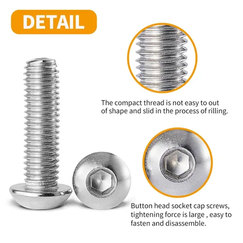 Miniatura 4 de Tornillos de cabeza de botón M5 x 0.315 in, 0.472 in, 0.630 in, 0.787 in, 0.984 in, acero inoxidable 304, unidad hexagonal Allen métrica, totalmente