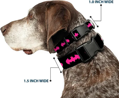 Miniatura 2 de DC Comics Collar para mascotas, collar de perro, hebilla de plástico, señal de Batman fucsia negro, 11 a 16.5 pulgadas, 1.0 pulgadas de ancho