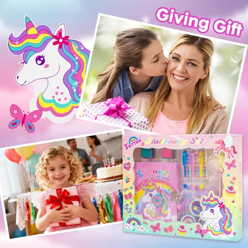 Miniatura 6 de Regalos de unicornio para niñas de 5, 6, 7, 8, 9, 10-12 años, juego de papelería de unicornio para niños con diario secreto, sellos, bolígrafos, Set