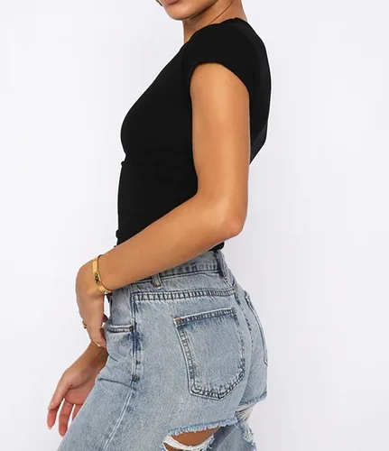 Miniatura 4 de BAIGRAM Camiseta básica de corte ajustado para mujer, de manga corta, para entrenamiento, cuello redondo