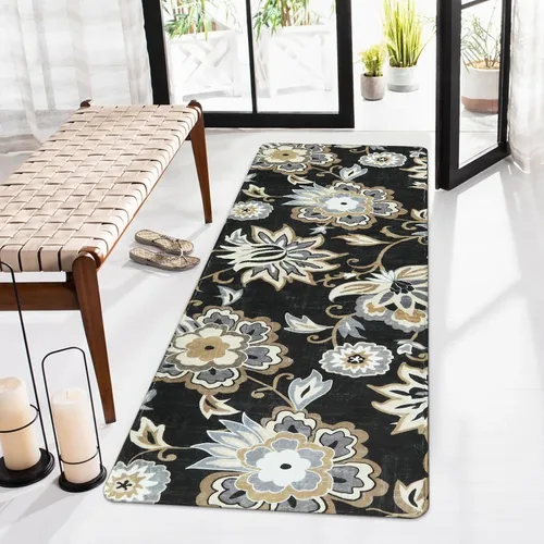 Miniatura 43 de Lahome - Tapete floral con estampado de cachemira, lavable, antideslizante, pequeño, anti-manchas, suave, para baño, entrada, dormitorio, Negro
