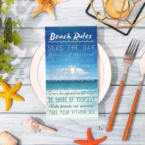 Miniatura 3 de AnyDesign Paquete de 100 servilletas de papel desechables con reglas de playa para verano, servilletas de papel desechables con palabras de mar